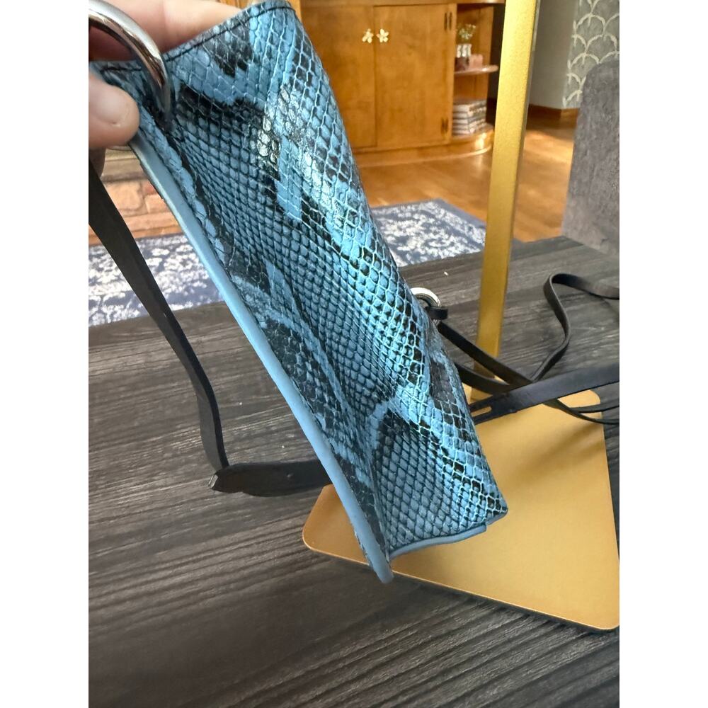 Rebecca Minkoff Mini Megan Blue Snake-Embossed Leather Feed Bag - Picture 3 of 9